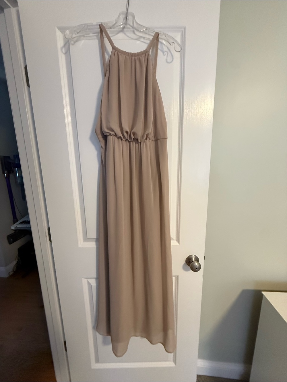 Sleeveless Halter Maxi Dress in Taupe